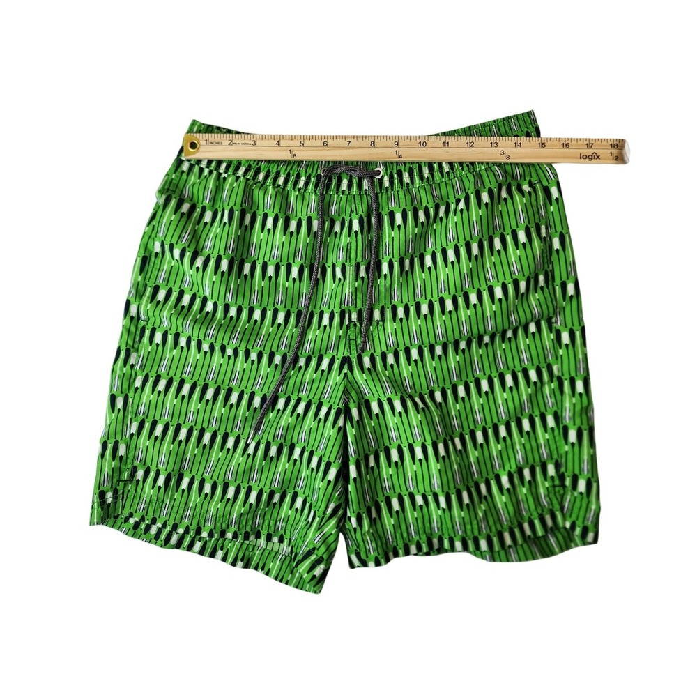 Thomas Dean Swim Trunks S‎ Green Paddle Print Bold Nautical Resortwear Boat Life